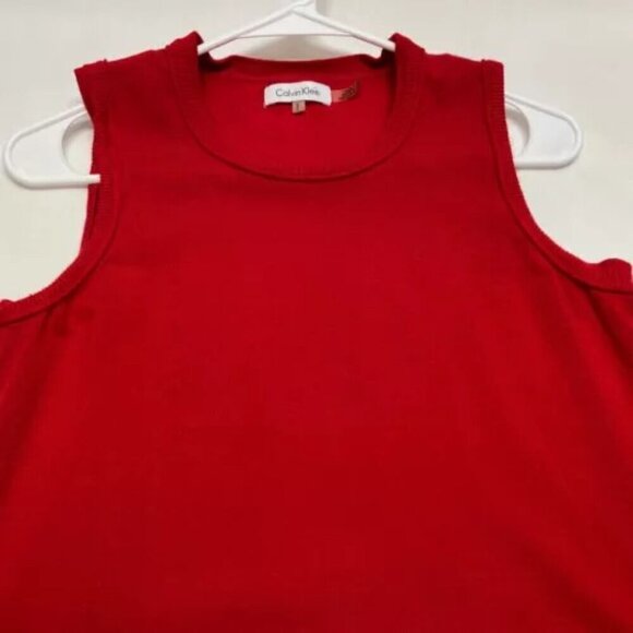 Calvin Klein Women's Sweater Vest Medium Red Tight Knit Rayon Career Top GUC - Picture 6 of 6